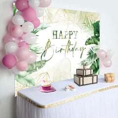 Aperturee - Watercolor Green Leaves Happy Birthday Backdrop