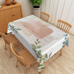 Aperturee - Watercolor Leaves Gold Dot Rectangle Tablecloth