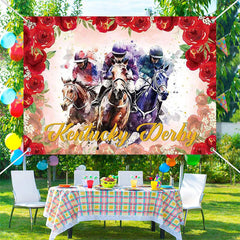 Aperturee - Watercolor Red Roses Horse Kentucky Backdrop