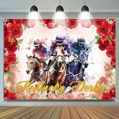 Aperturee - Watercolor Red Roses Horse Kentucky Backdrop