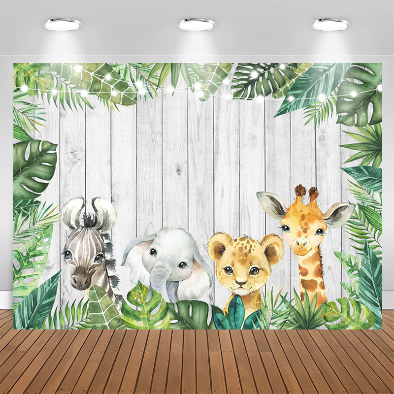 Aperturee - Watercolor Safari Animals Backdrops for Baby Shower