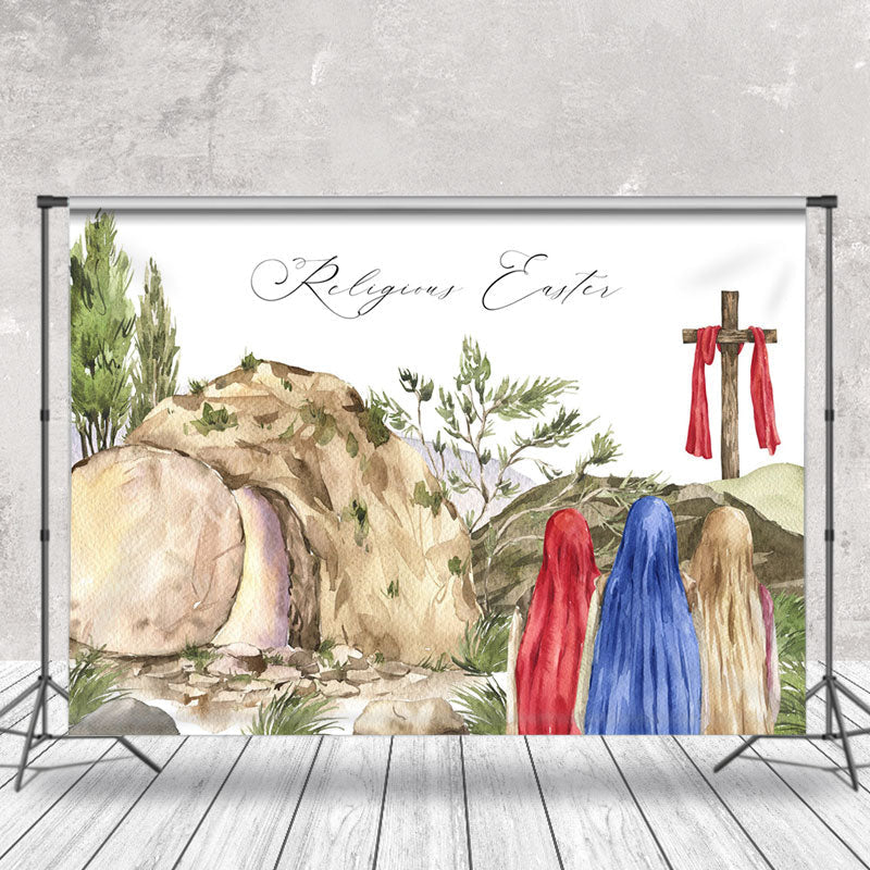 Aperturee - Watercolor Three Girls Religious Easter Backdrop