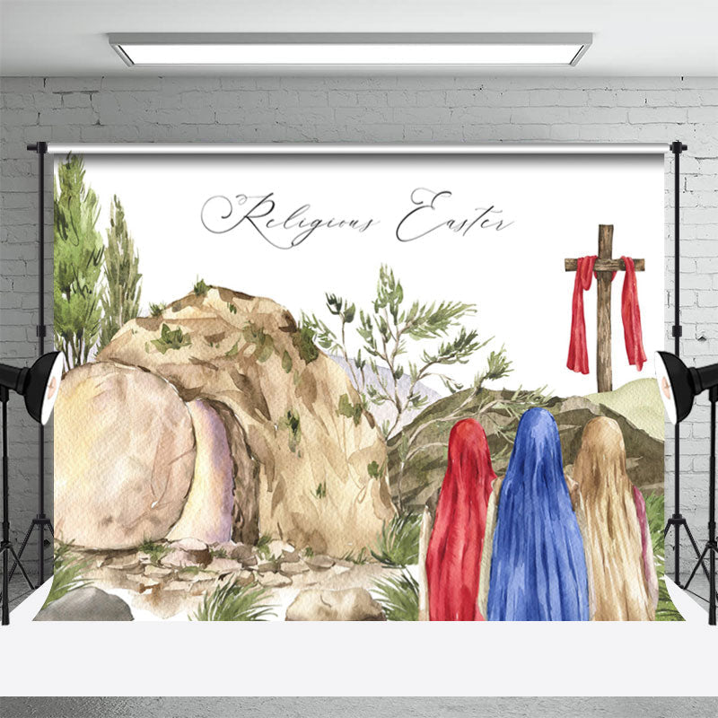 Aperturee - Watercolor Three Girls Religious Easter Backdrop