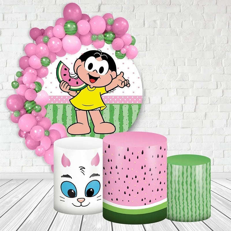 Aperturee Watermelon And Happy Kids Round Birthday Backdrop Kit