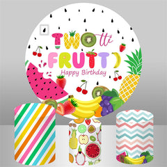 Aperturee Watermelon Fruits Stripe Round Happy 2nd Backdrop Kit