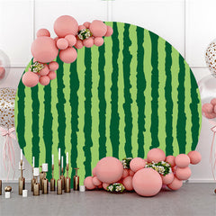 Aperturee Watermelon Green Stripe Happy Birthday Round Backdrop