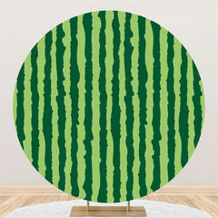 Aperturee Watermelon Green Stripe Happy Birthday Round Backdrop