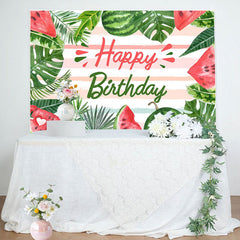 Aperturee - Watermelon Monsteras Stripe Summer Birthday Backdrop