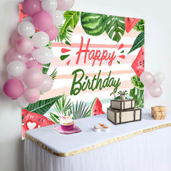 Aperturee - Watermelon Monsteras Stripe Summer Birthday Backdrop