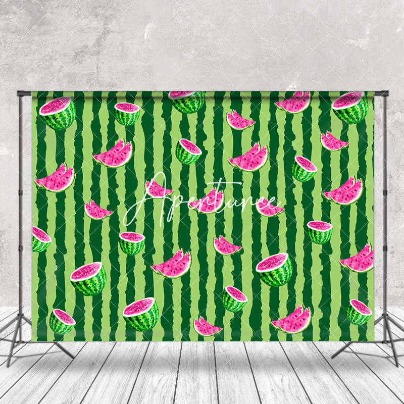 Aperturee - Watermelon Stripe Flesh Birthday Backdrop For Photo