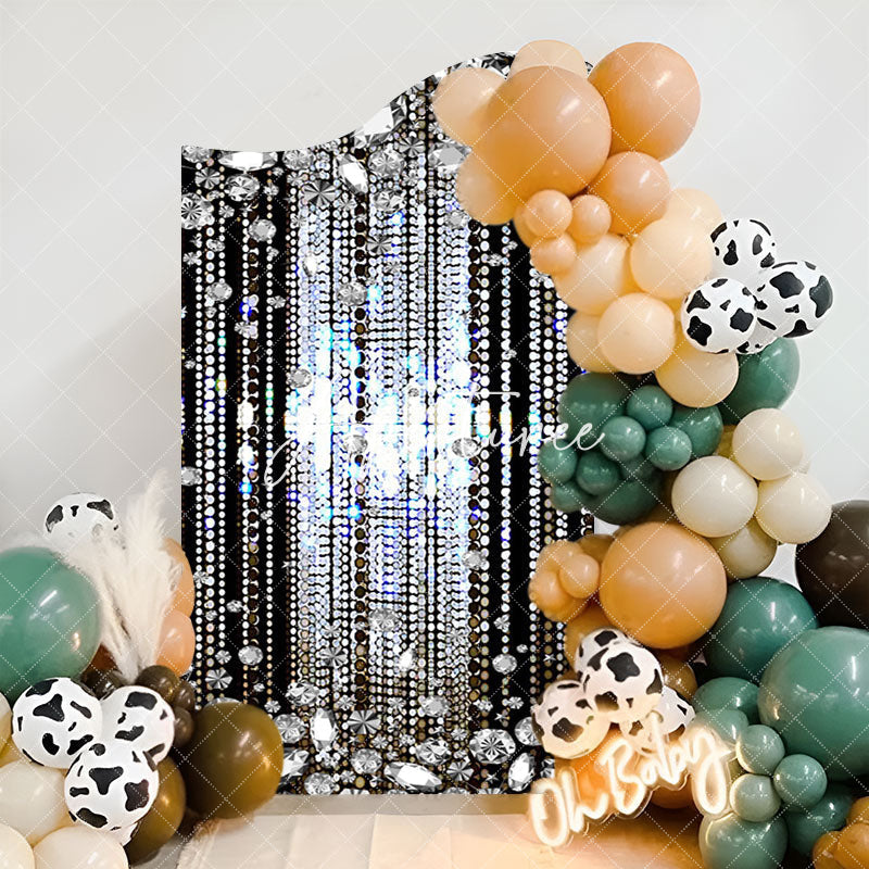 Aperturee - Wavy Black Silver Sparkle Dance Party Arch Backdrop