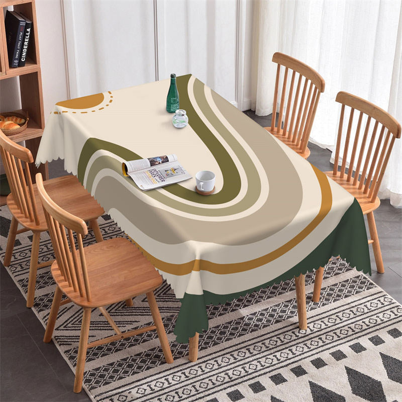 Aperturee - Wavy Line Green Yellow Abstract Rectangle Tablecloth