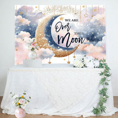 Aperturee - We Are Over Moon Cloud Twins Baby Shower Backdrop