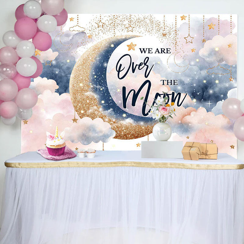 Aperturee - We Are Over Moon Cloud Twins Baby Shower Backdrop