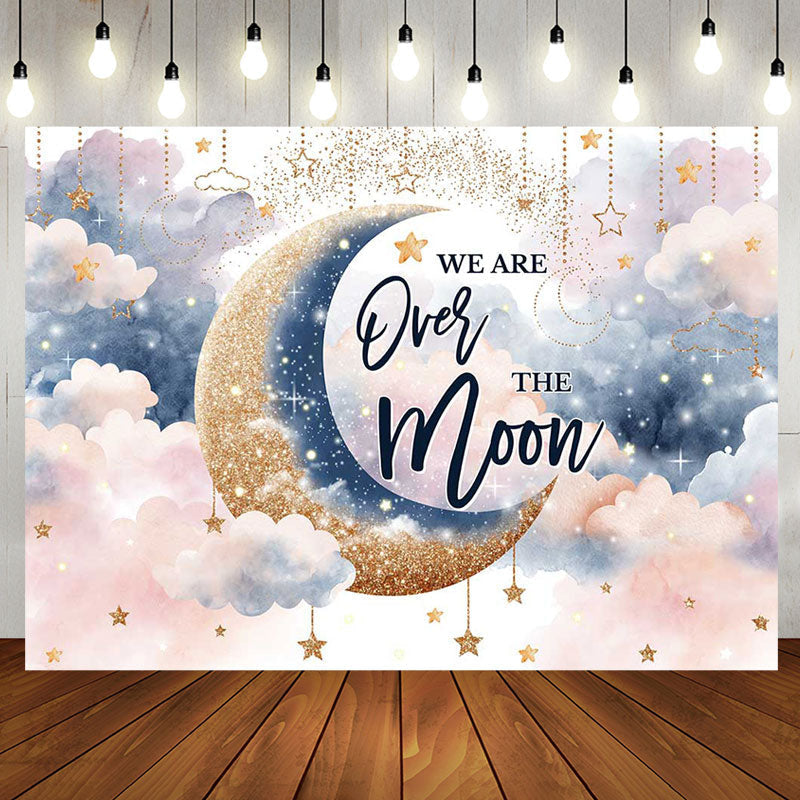 Aperturee - We Are Over Moon Cloud Twins Baby Shower Backdrop