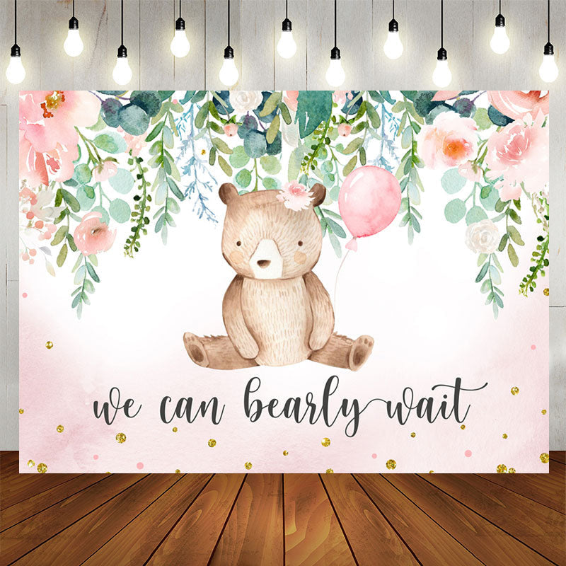 Aperturee - We Can Bearly Wait Pink Floral Baby Shower Backdrop