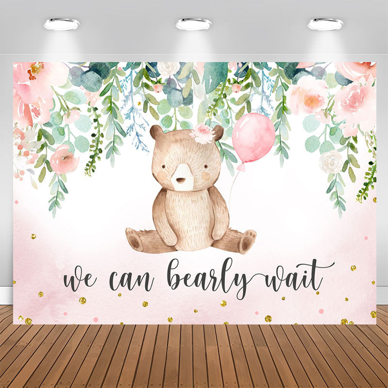 Aperturee - We Can Bearly Wait Pink Floral Baby Shower Backdrop