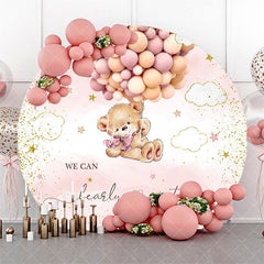 Aperturee We Can Bearly Wait Pink Round Baby Shower Backdrop