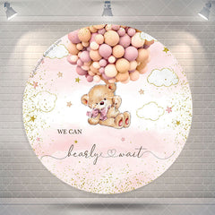 Aperturee We Can Bearly Wait Pink Round Baby Shower Backdrop