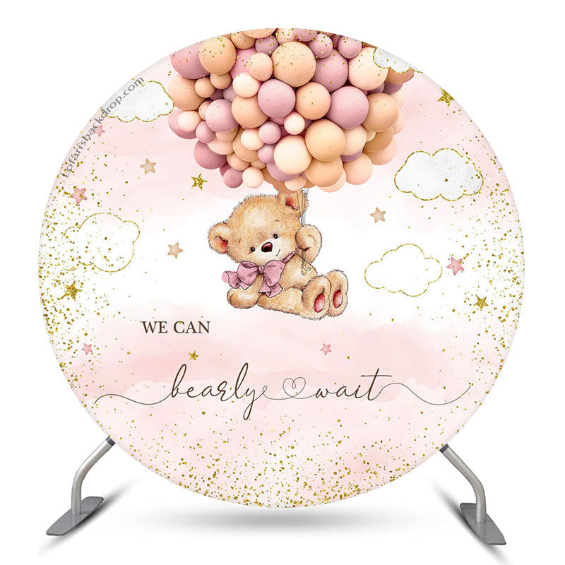 Aperturee We Can Bearly Wait Pink Round Baby Shower Backdrop