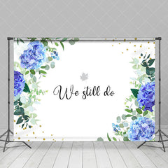 Aperturee - We Still Do Blue Floral Leaves Backdrop For Wedding