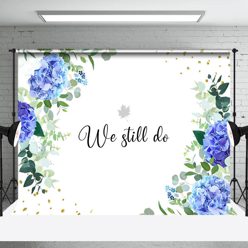 Aperturee - We Still Do Blue Floral Leaves Backdrop For Wedding