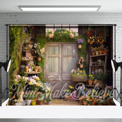 Aperturee - Weathered Wood Door Fresh Flowers Spring Backdrop