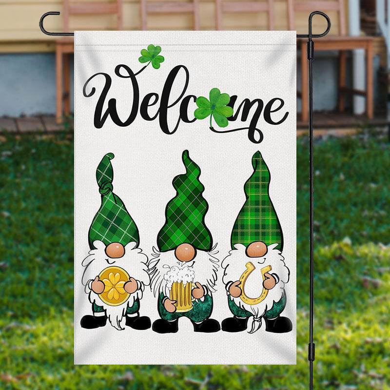 Aperturee - Welcome Green Clover Gnome Christmas Garden Flag