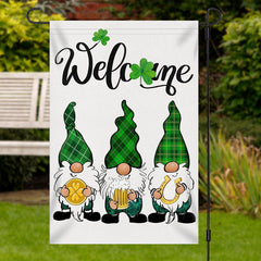 Aperturee - Welcome Green Clover Gnome Christmas Garden Flag