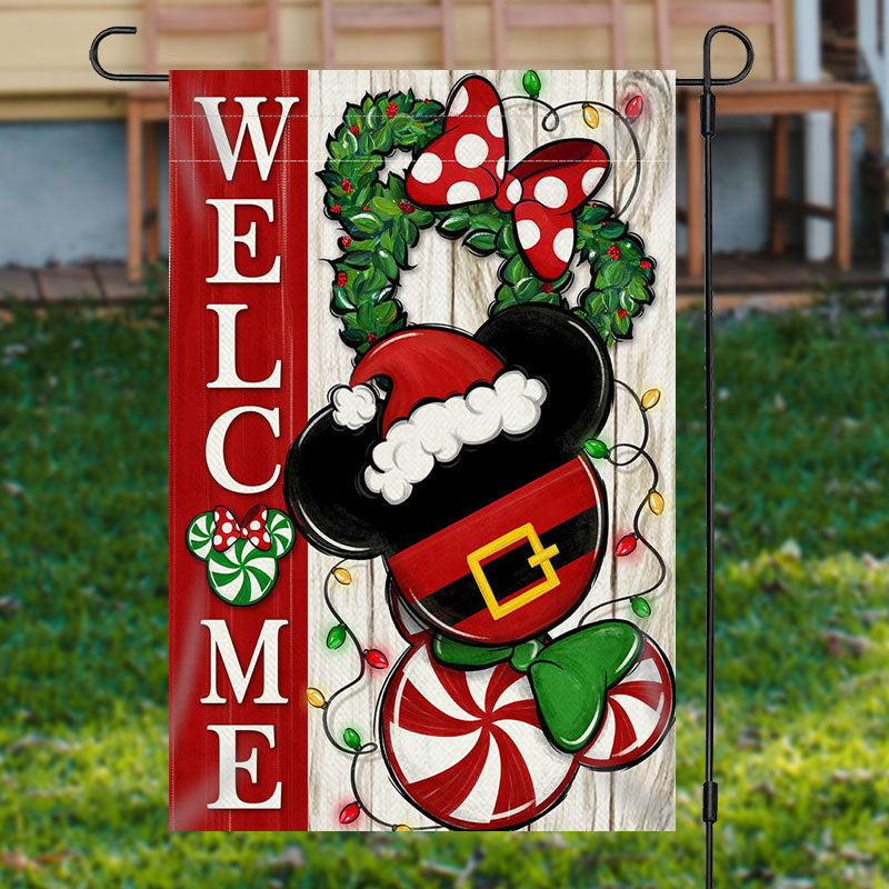 Aperturee - Welcome Mouse Santa Candy Christmas Garden Flag