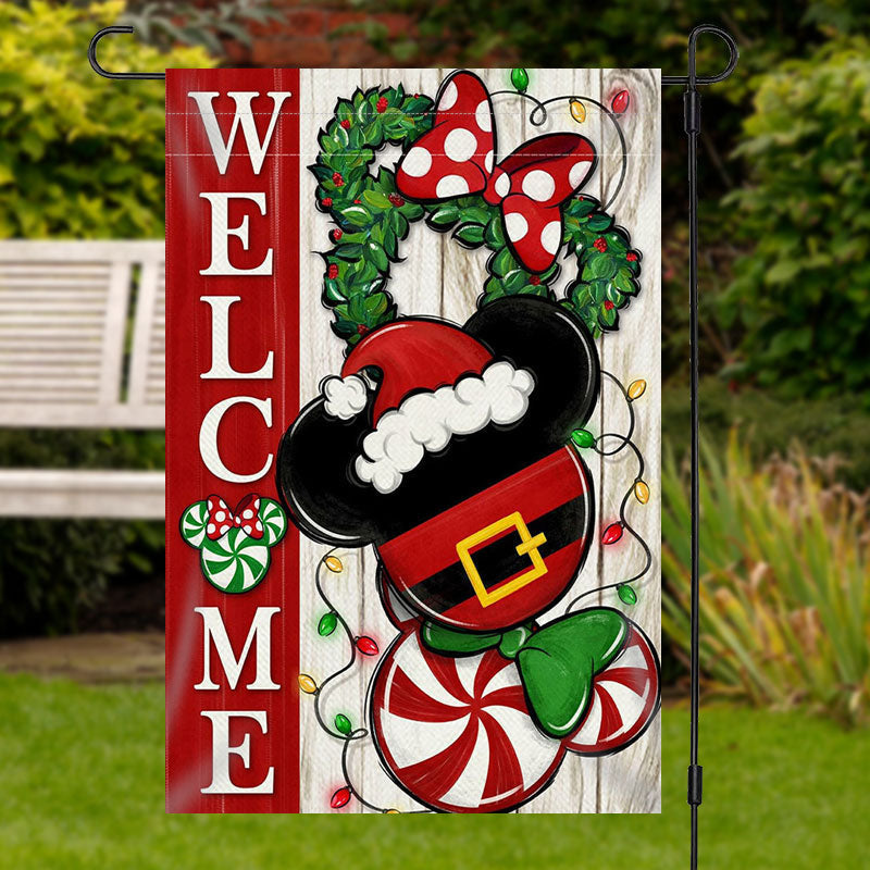 Aperturee - Welcome Mouse Santa Candy Christmas Garden Flag