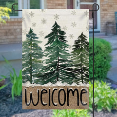 Aperturee - Welcome Pine Tree Snowflake Christmas Garden Flag