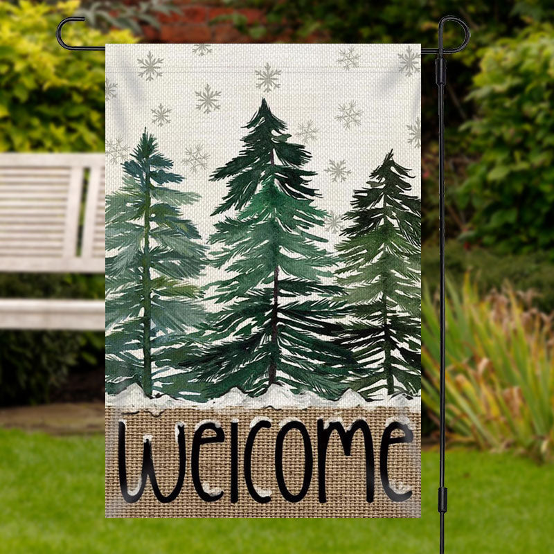 Aperturee - Welcome Pine Tree Snowflake Christmas Garden Flag