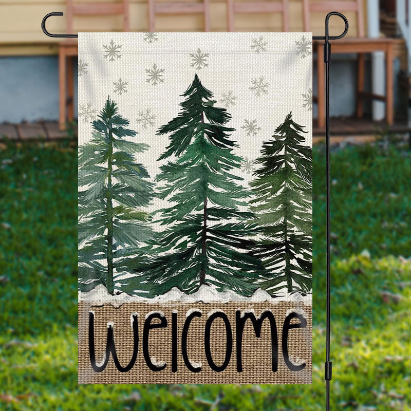 Aperturee - Welcome Pine Tree Snowflake Christmas Garden Flag