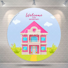 Aperturee Welcome Pink House Girl Circle Birthday Backdrop