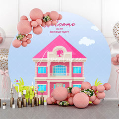 Aperturee Welcome Pink House Girl Circle Birthday Backdrop