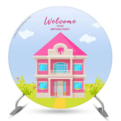 Aperturee Welcome Pink House Girl Circle Birthday Backdrop