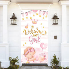 Aperturee - Welcome Pink Sleeping Girl Baby Shower Door Cover