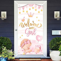 Aperturee - Welcome Pink Sleeping Girl Baby Shower Door Cover