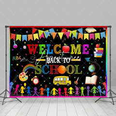 Aperturee - Welcome Rainbow Flags Bus Back To School Backdrop