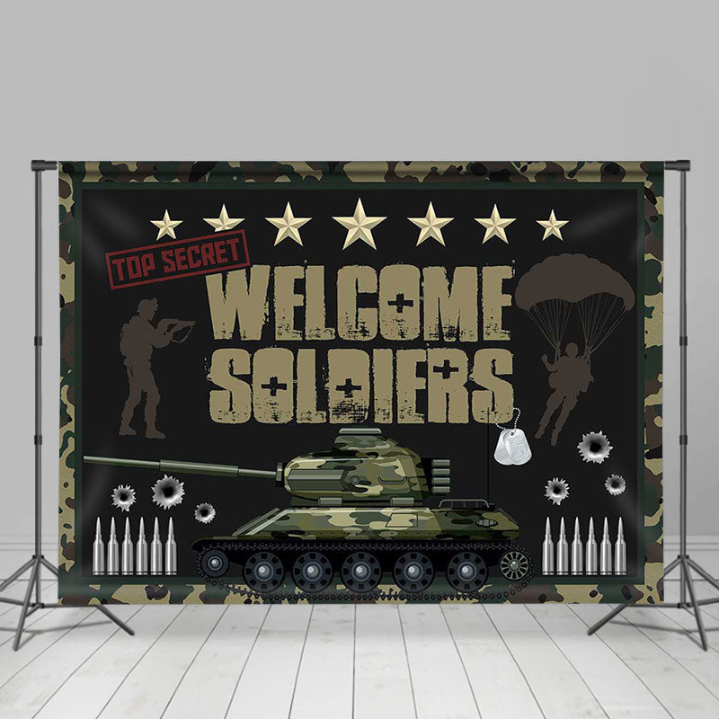 Aperturee - Welcome Soliders Black Tank Stars Bullets Backdrop