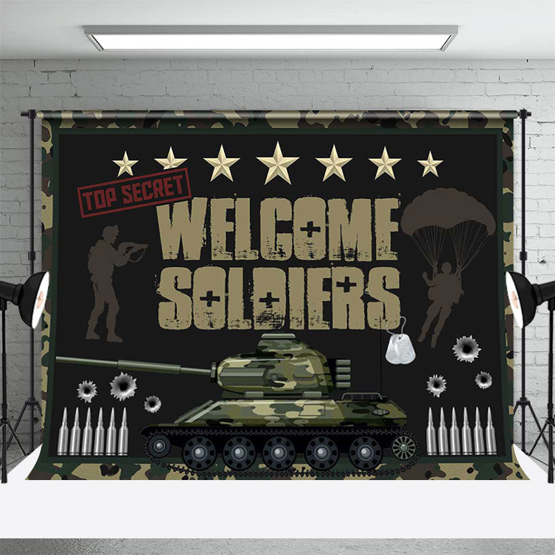 Aperturee - Welcome Soliders Black Tank Stars Bullets Backdrop