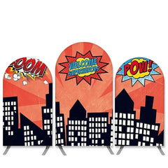 Aperturee Welcome Super Heroes Theme High Buildings Arch Backdrop Kit