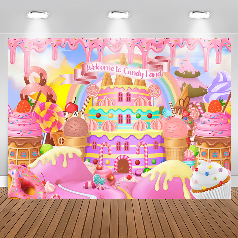 Aperturee - Welcome To Candy Land Castle Birthday Backdrop