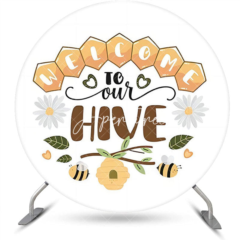 Aperturee - Welcome To Our Hive Floral Round Birthday Backdrop