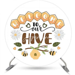 Aperturee - Welcome To Our Hive Floral Round Birthday Backdrop