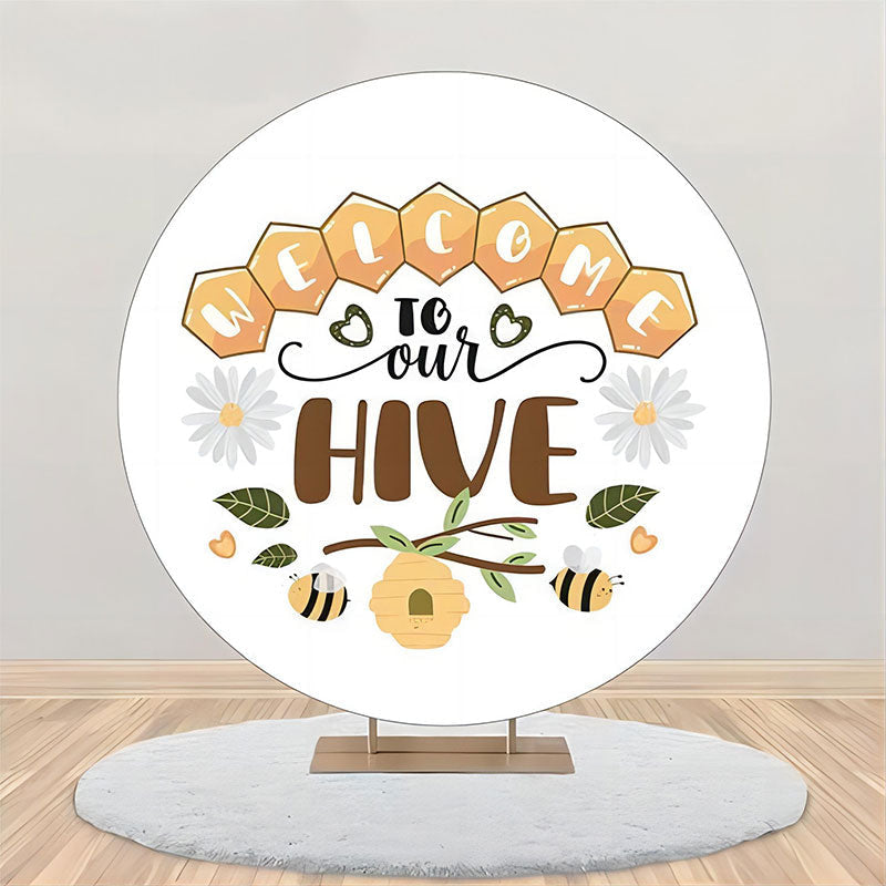 Aperturee - Welcome To Our Hive Floral Round Birthday Backdrop