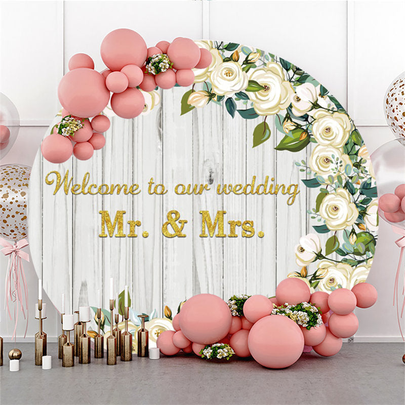 Aperturee Welcome To Our Wedding Flower Round Backdrop