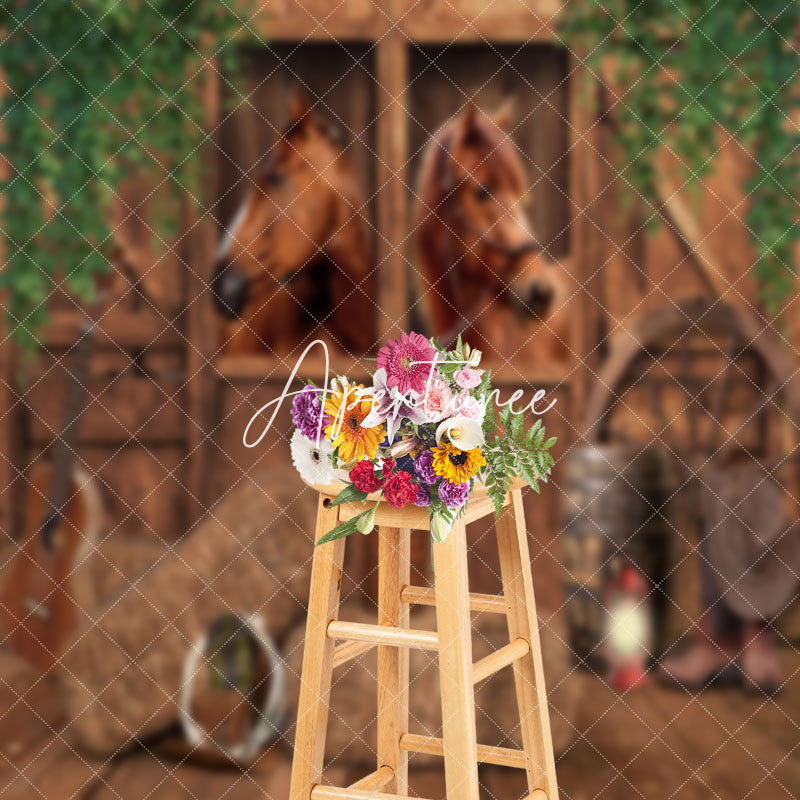 Aperturee - Western Cowboy Wooden Stable Retro Wall Backdrop