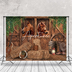 Aperturee - Western Cowboy Wooden Stable Retro Wall Backdrop